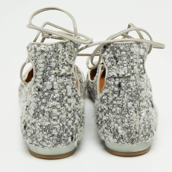 Aquazzura Christy Tweed Lace-up Ballet Flats Size 40.5 Grey/Black  Ankle… - Picture 4 of 5